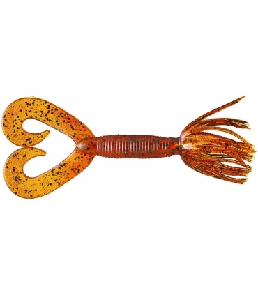 GARY YAMAMOTO 5"DOUBLE TAIL HULA GRUB PUMPKIN W/BLACK & GREEN FLAKE 10PCS