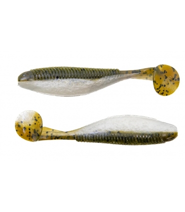 GOOGAN BAITS SAUCY SLIMMER 4" GREEN PUMPKIN PEARL