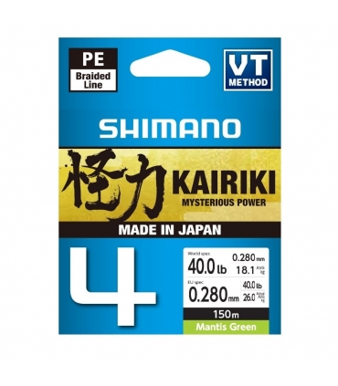 SHIMANO KAIRIKI X4 0.28MM 40LB 26KG 150M MANTIS GREEN